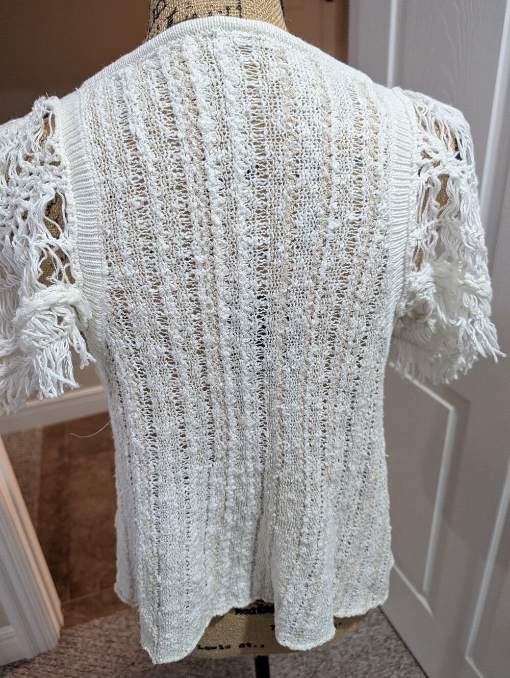 Free People White Knit Square Neck Fringe Sleeve Tank - Picture 3 of 4